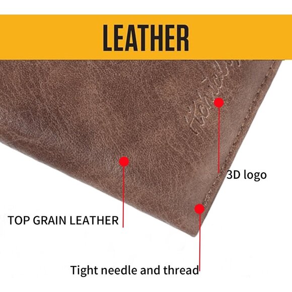 Men's Coffee Wallet Card Classic Leather Design Durable Multiple Front Pocket - Picture 3 of 6